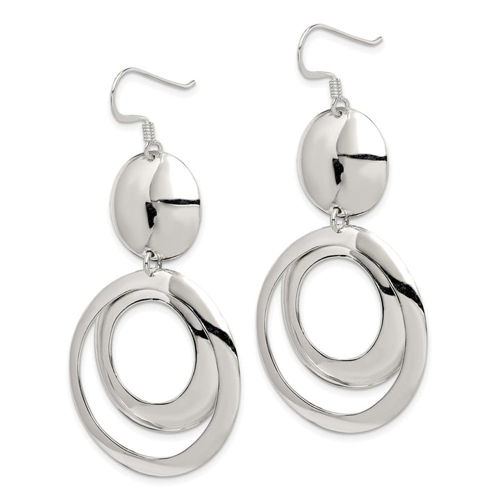 Sterling Silver Polished Fancy Circle Dangle 61 x 30 mm Earrings, view 2 of 4