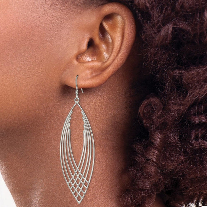 Sterling Silver Polished Fancy Dangle Shepherd Hook Earrings, view 3 of 4