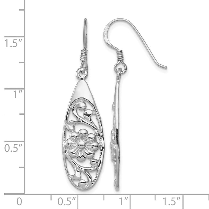 Sterling Silver Polished Fancy Flower Dangle Earrings, view 4 of 4