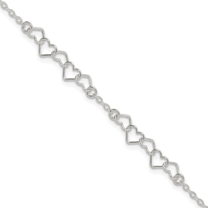Sterling Silver Polished Fancy Heart Link 6 mm Anklet — .925 sterling silver, 10 inches long, 6 mm wide, lobster clasp, 2.70 g