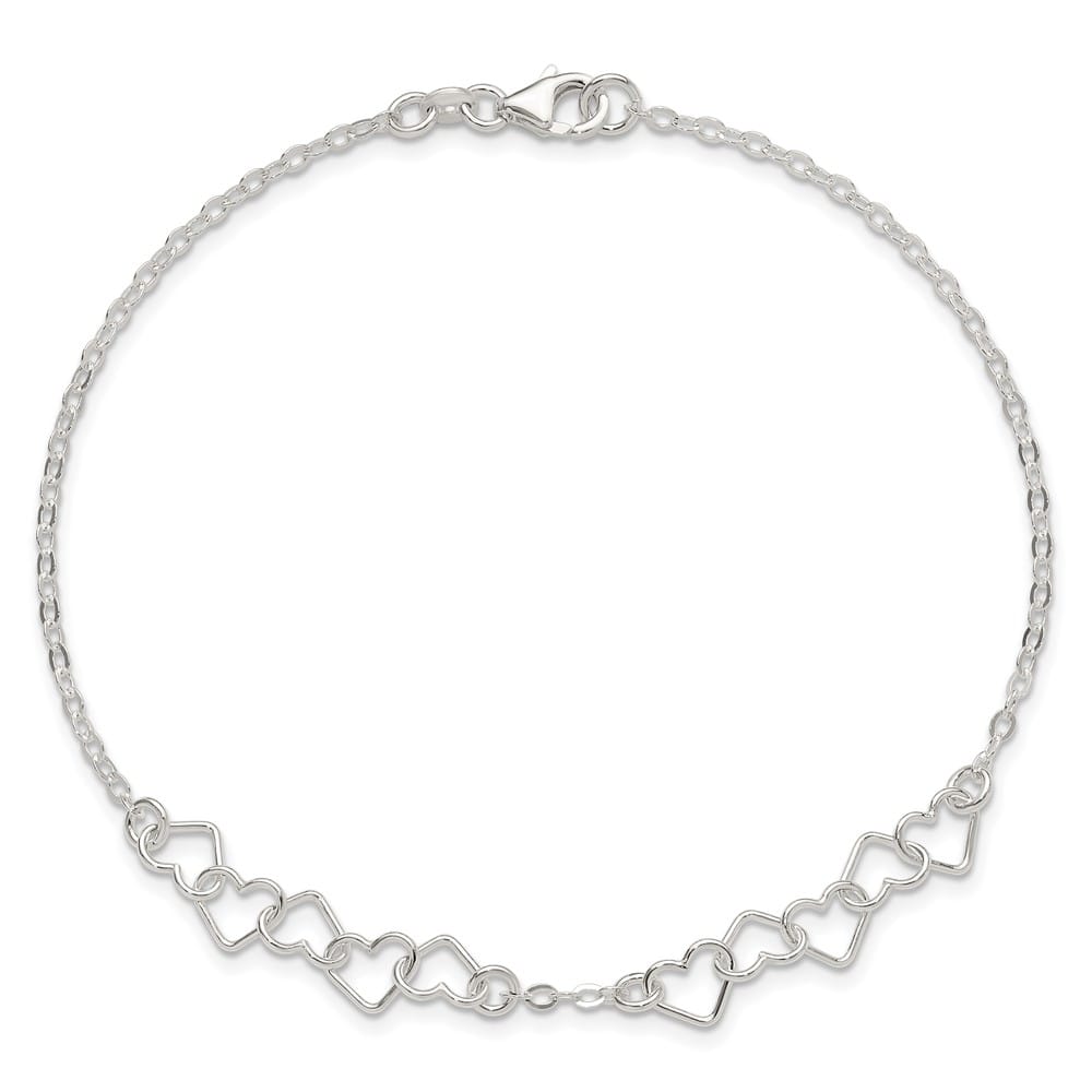 Sterling Silver Polished Fancy Heart Link 6 mm Anklet