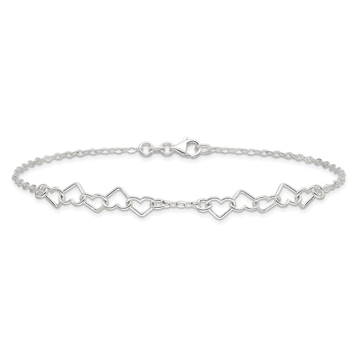 Sterling Silver Polished Fancy Heart Link 6 mm Anklet