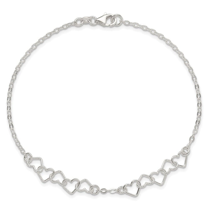 Sterling Silver Polished Fancy Heart Link 9 Inch Anklet