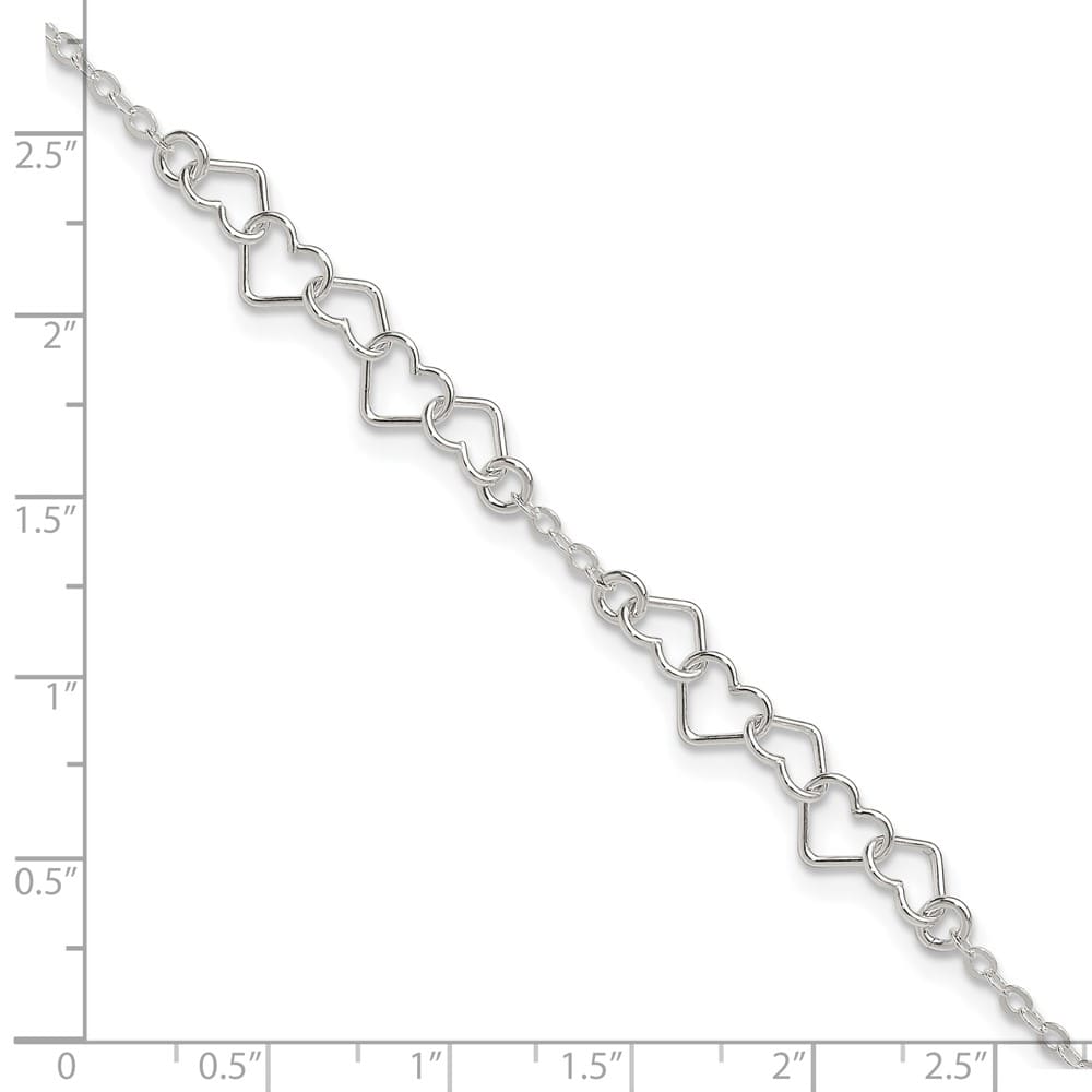 Sterling Silver Polished Fancy Heart Link 9 Inch Anklet