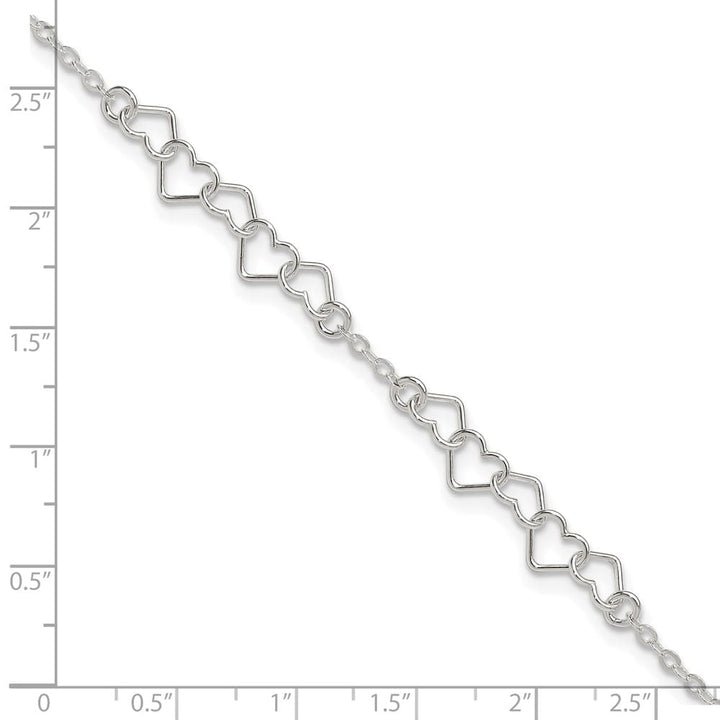 Sterling Silver Polished Fancy Heart Link 9 Inch Anklet