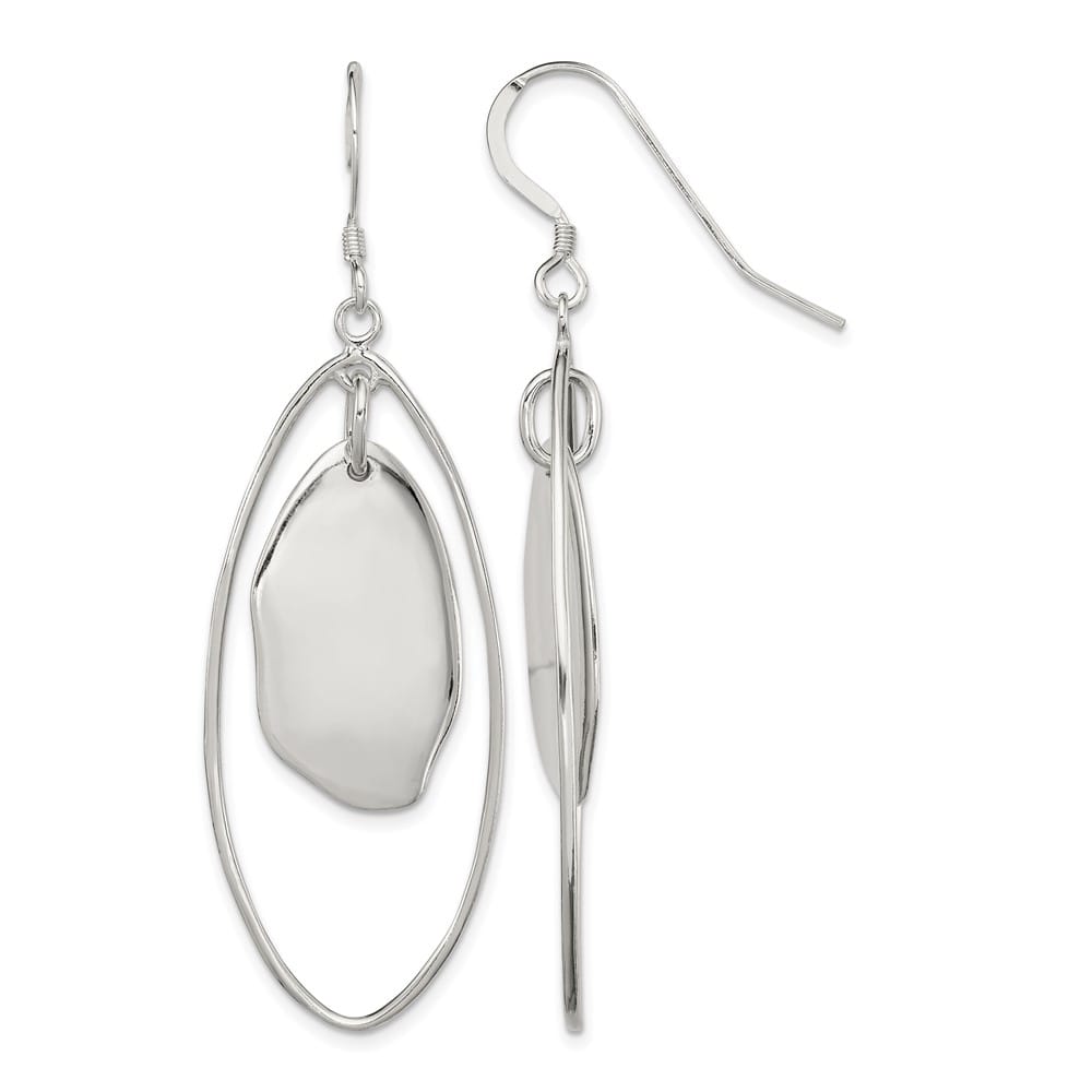 Sterling Silver Polished Fancy Oval Dangle Earrings, view 1 of 4