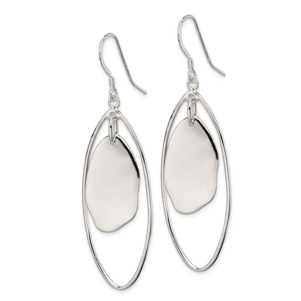 Sterling Silver Polished Fancy Oval Dangle Earrings, view 2 of 4