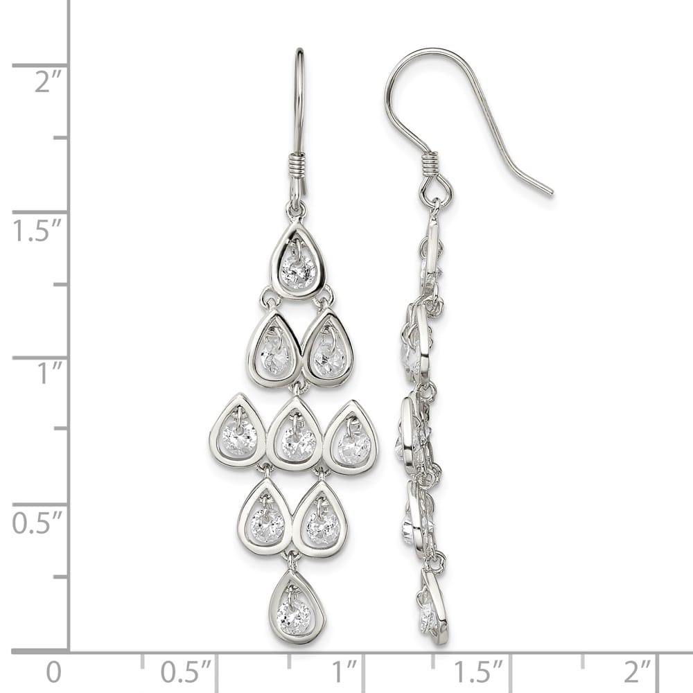 Sterling Silver Polished Fancy Pear CZ Chandelier Dangle Earrings, view 4 of 4