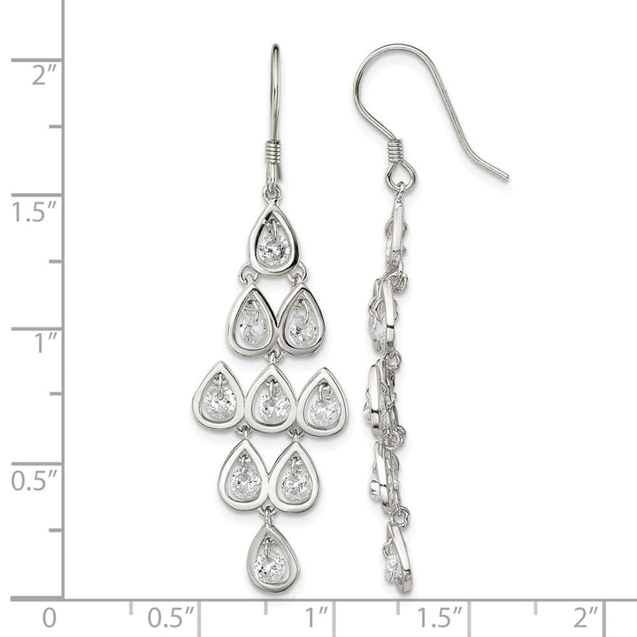Sterling Silver Polished Fancy Pear CZ Chandelier Dangle Earrings, view 4 of 4