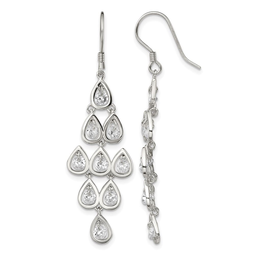 Sterling Silver Polished Fancy Pear CZ Chandelier Dangle Earrings, view 1 of 4