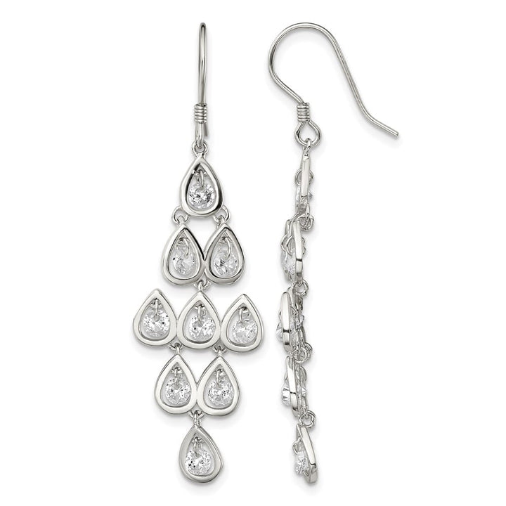 Sterling Silver Polished Fancy Pear CZ Chandelier Dangle Earrings, view 1 of 4