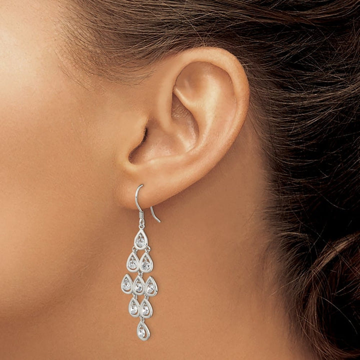 Sterling Silver Polished Fancy Pear CZ Chandelier Dangle Earrings, view 3 of 4
