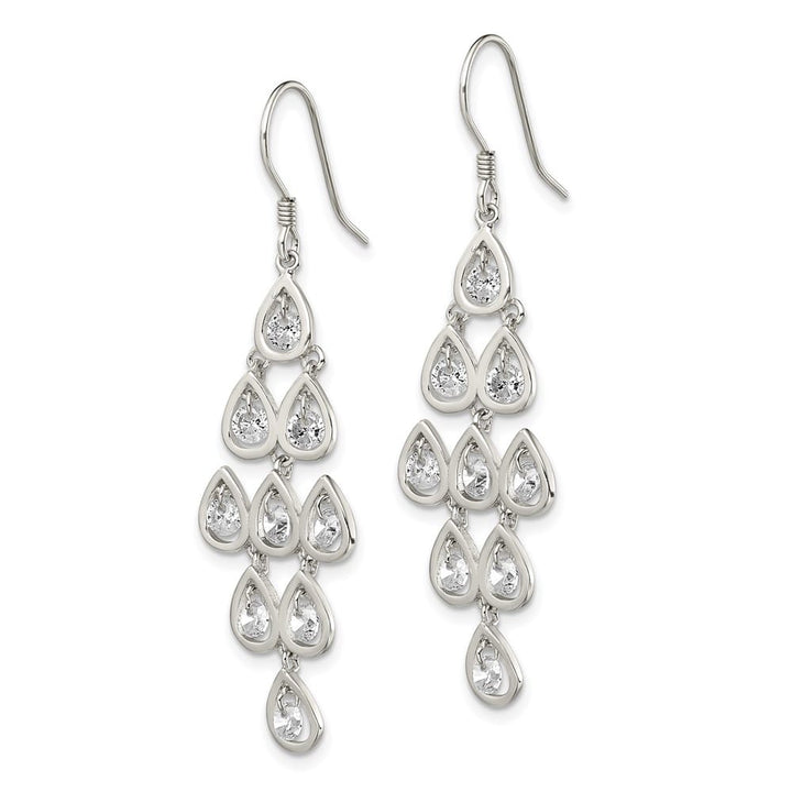 Sterling Silver Polished Fancy Pear CZ Chandelier Dangle Earrings, view 2 of 4