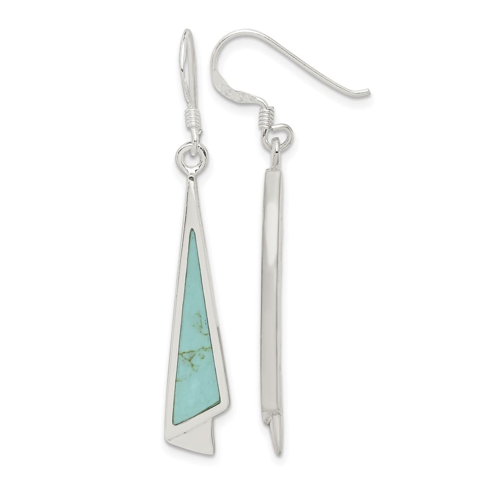 Sterling Silver Polished Fancy Triangle Turquoise Dangle Earrings, view 1 of 4