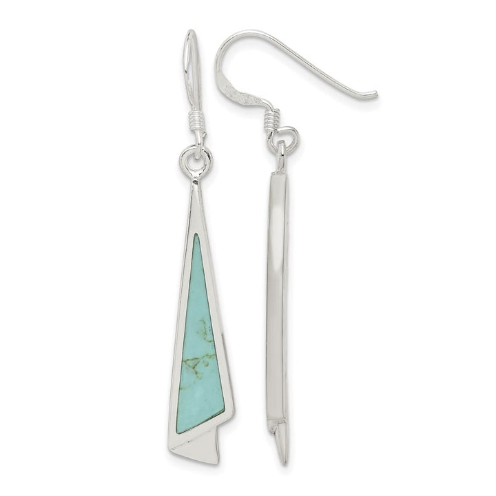 Sterling Silver Polished Fancy Triangle Turquoise Dangle Earrings, view 1 of 4