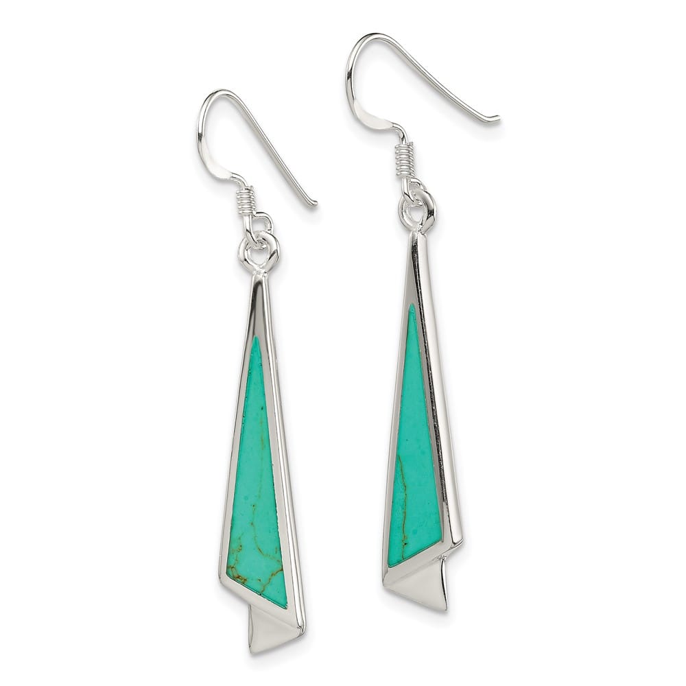 Sterling Silver Polished Fancy Triangle Turquoise Dangle Earrings, view 2 of 4