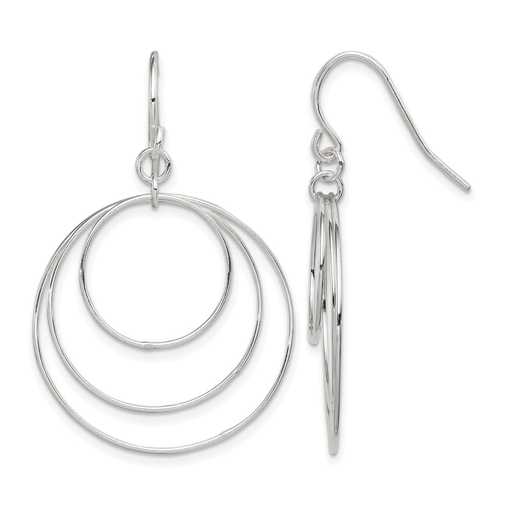 Sterling Silver Polished Fancy Triple Circle Dangle Earrings, view 1 of 4