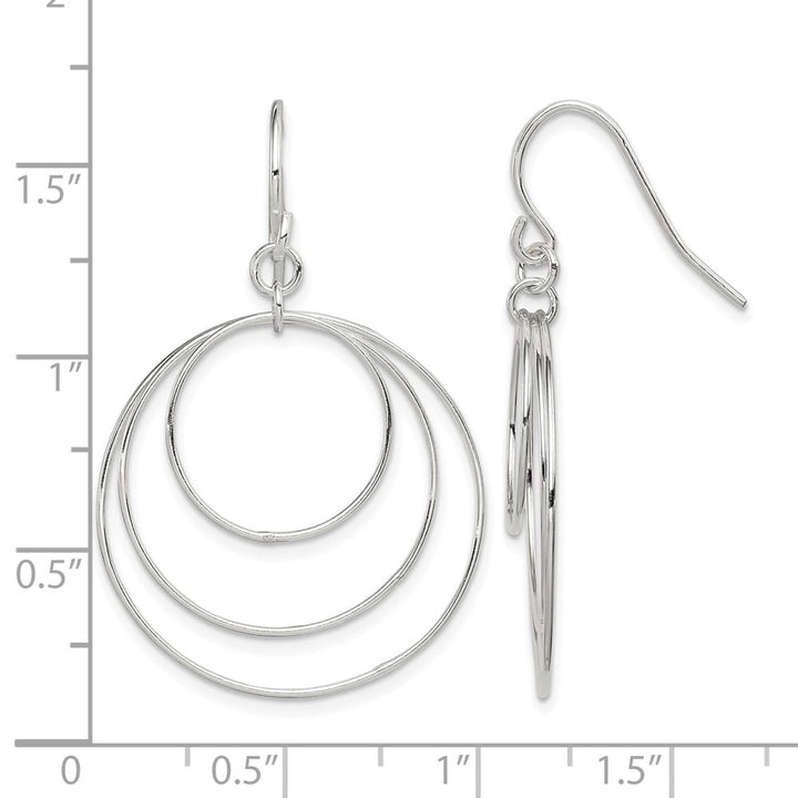 Sterling Silver Polished Fancy Triple Circle Dangle Earrings, view 4 of 4