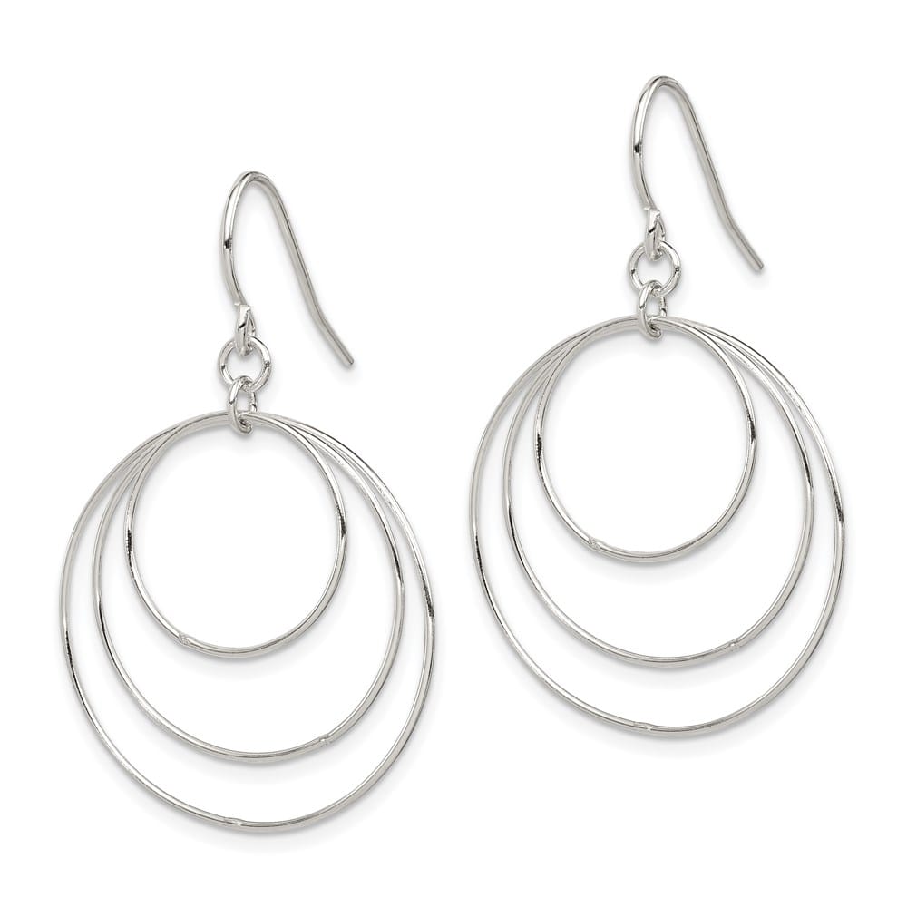 Sterling Silver Polished Fancy Triple Circle Dangle Earrings, view 2 of 4