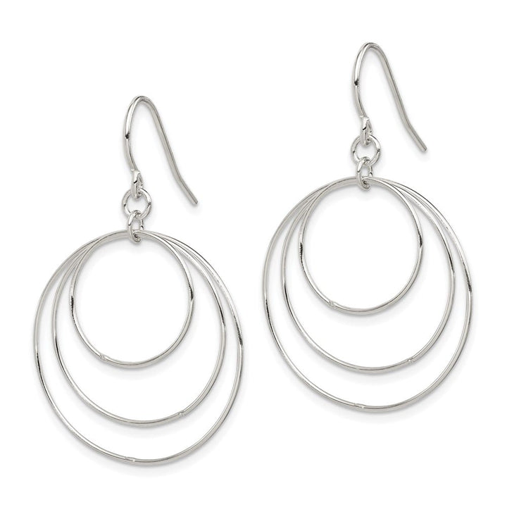 Sterling Silver Polished Fancy Triple Circle Dangle Earrings, view 2 of 4