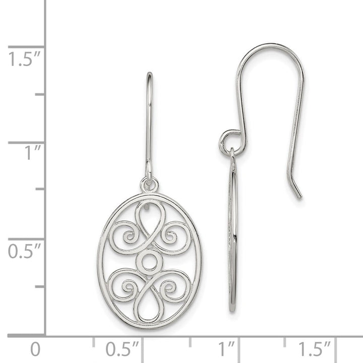Sterling Silver Polished Filigree Oval Dangle Earrings, view 4 of 4