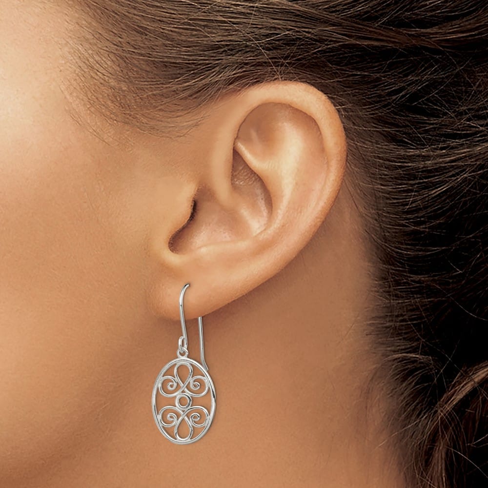 Sterling Silver Polished Filigree Oval Dangle Earrings, view 3 of 4