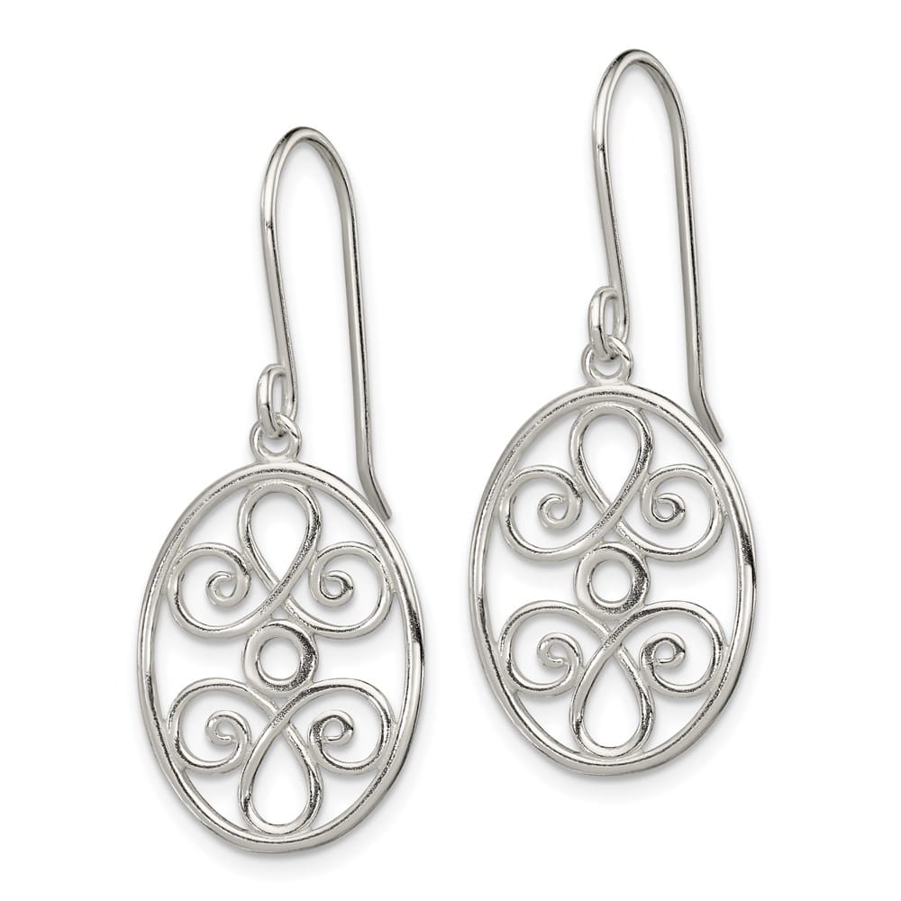 Sterling Silver Polished Filigree Oval Dangle Earrings, view 2 of 4