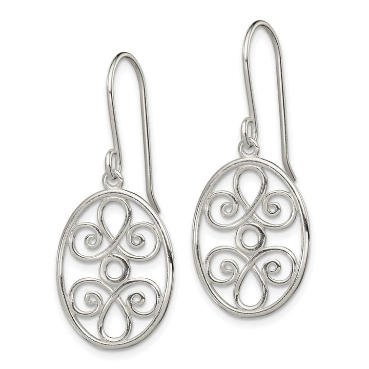 Sterling Silver Polished Filigree Oval Dangle Earrings, view 2 of 4