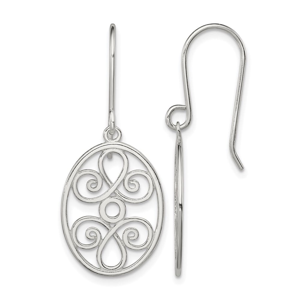 Sterling Silver Polished Filigree Oval Dangle Earrings, view 1 of 4