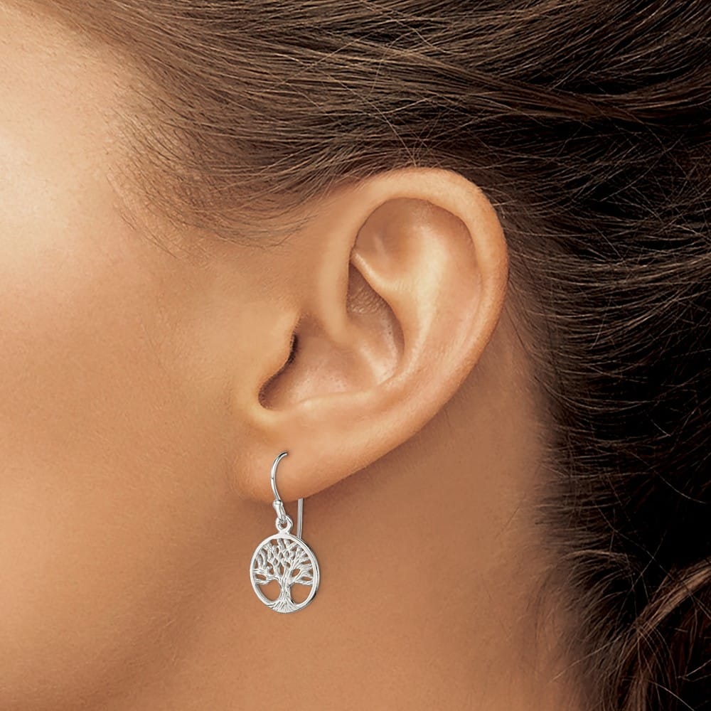 Sterling Silver Polished Filigree Tree Dangle Earrings, view 3 of 4
