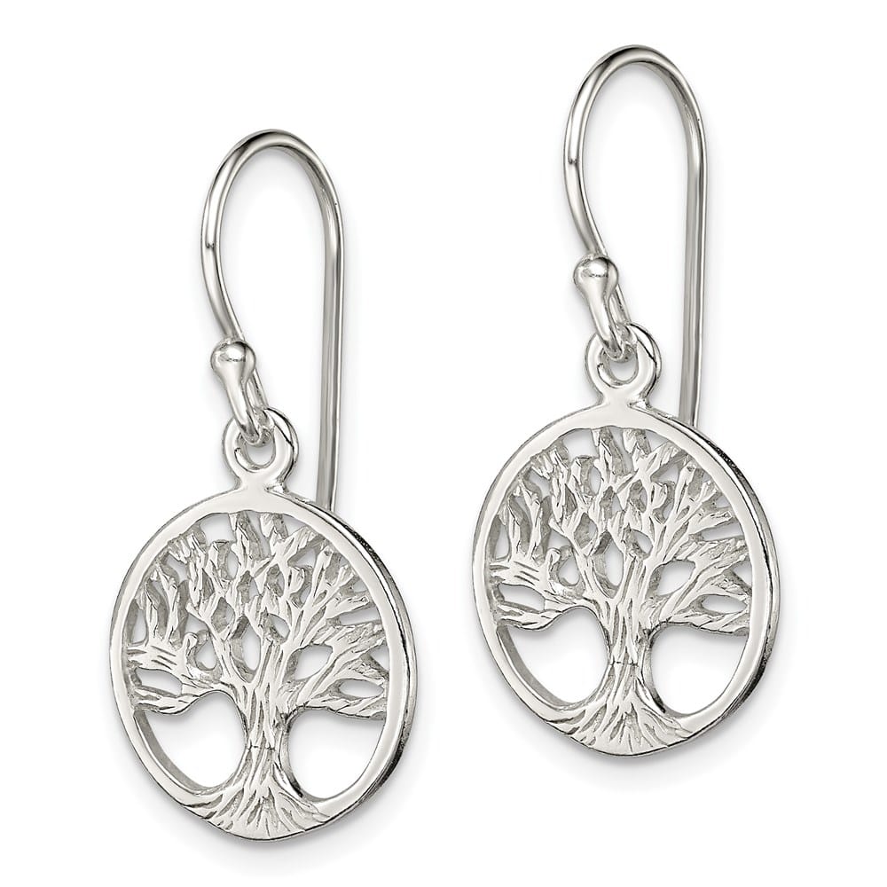 Sterling Silver Polished Filigree Tree Dangle Earrings, view 2 of 4