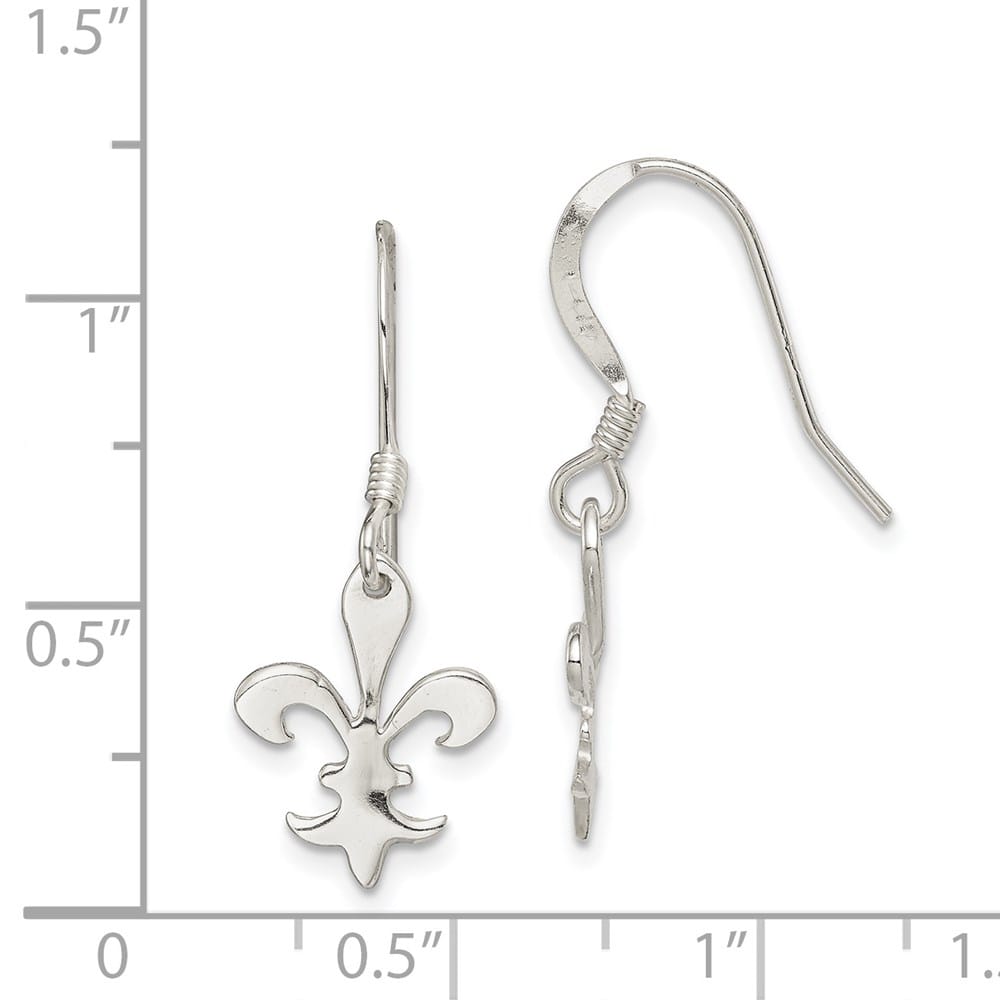 Sterling Silver Polished Fleur de Lis Dangle Earrings, view 4 of 4