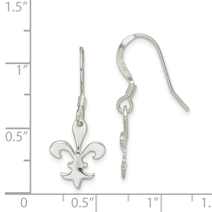 Sterling Silver Polished Fleur de Lis Dangle Earrings, view 4 of 4