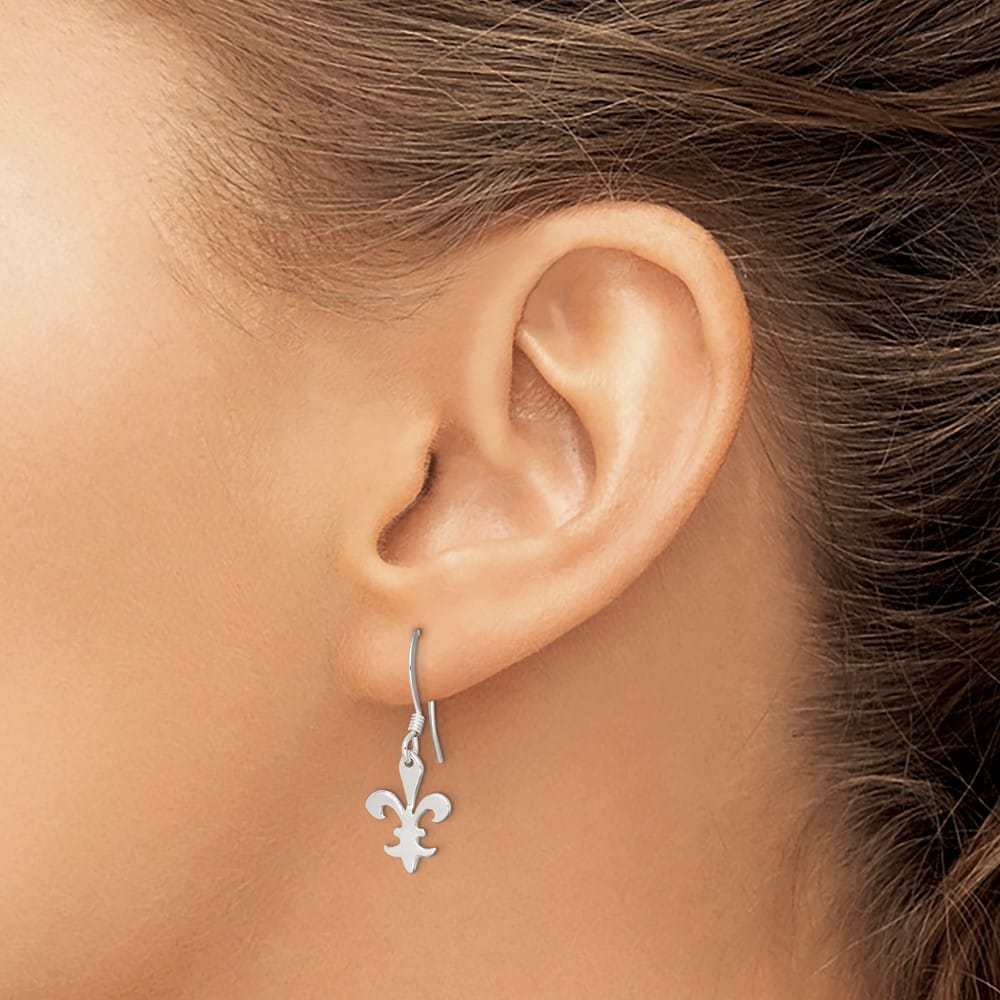 Sterling Silver Polished Fleur de Lis Dangle Earrings, view 3 of 4