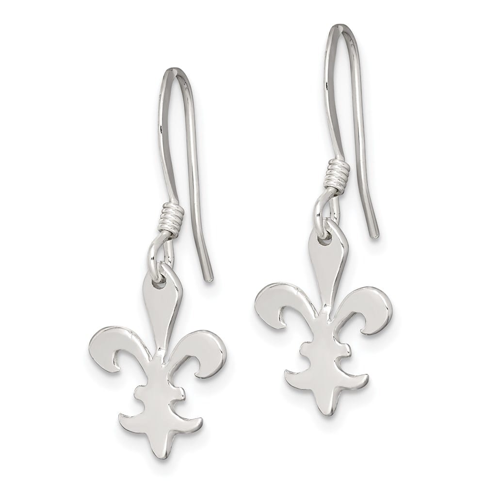 Sterling Silver Polished Fleur de Lis Dangle Earrings, view 2 of 4