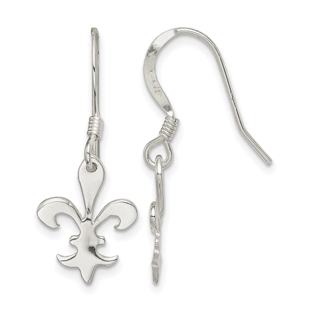 Sterling Silver Polished Fleur de Lis Dangle Earrings, view 1 of 4