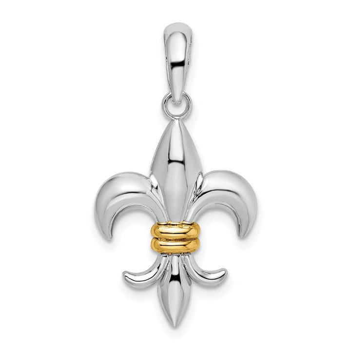 Sterling Silver Polished Fleur de Lis with 14k Accent Pendant