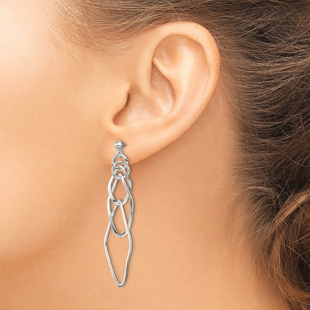 Sterling Silver Polished Geometric Post Dangle Earrings, view 4 of 4