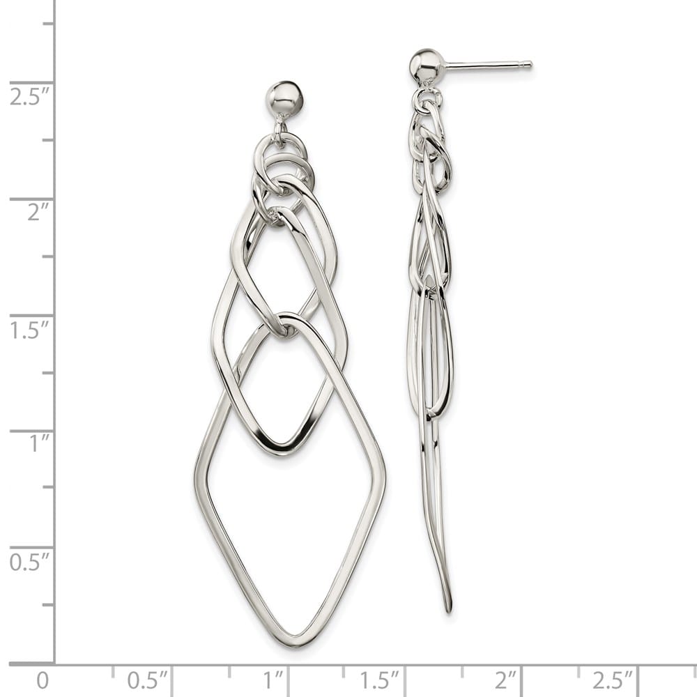 Sterling Silver Polished Geometric Post Dangle Earrings, view 2 of 4