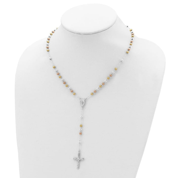 Sterling Silver Polished Gold-Tone Bead Rosary 18 Inch Necklace