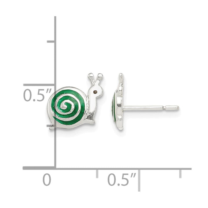 Sterling Silver Polished Green & Black Enameled Snail Post Earrings