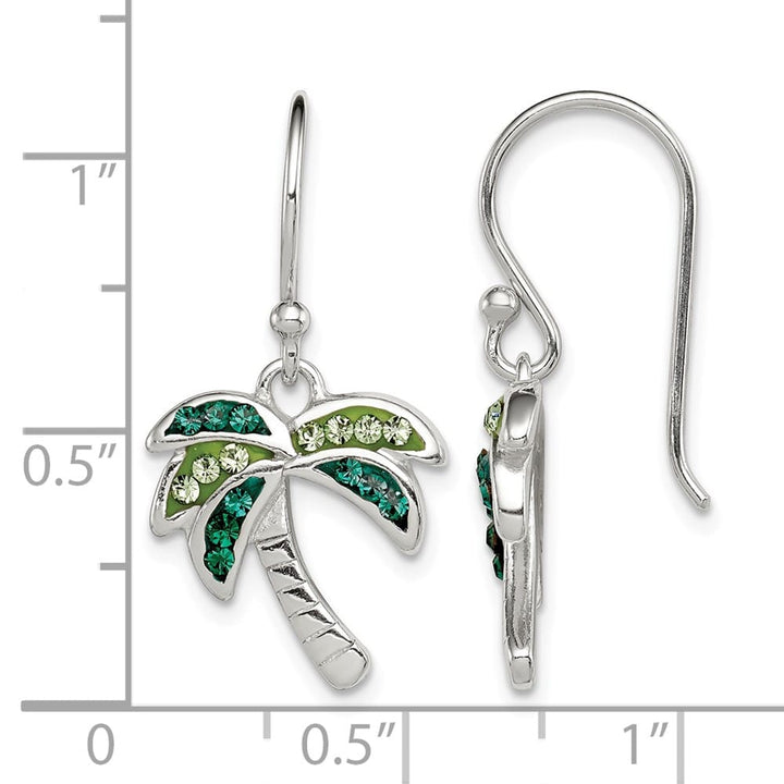 Sterling Silver Polished Green Crystal Palm Tree Earrings, view 4 of 4