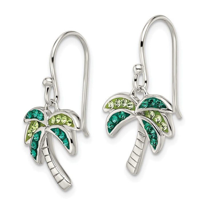 Sterling Silver Polished Green Crystal Palm Tree Earrings, view 2 of 4
