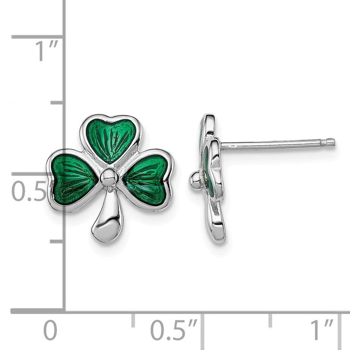 Sterling Silver Polished Green Enameled Shamrock Post Earrings