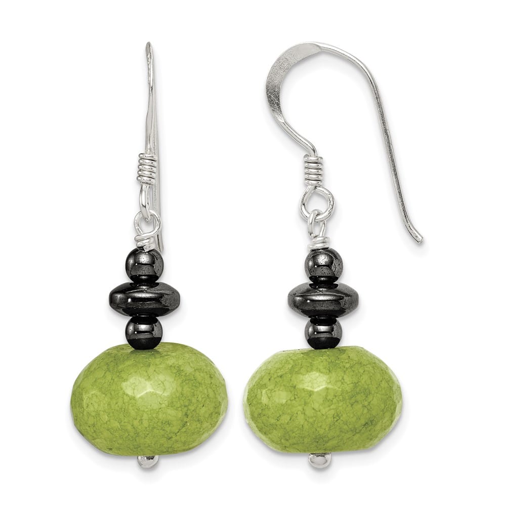 Sterling Silver Polished Green Jade & Hematite Dangle Earrings, view 1 of 4
