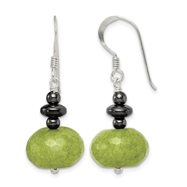 Sterling Silver Polished Green Jade & Hematite Dangle Earrings, view 1 of 4