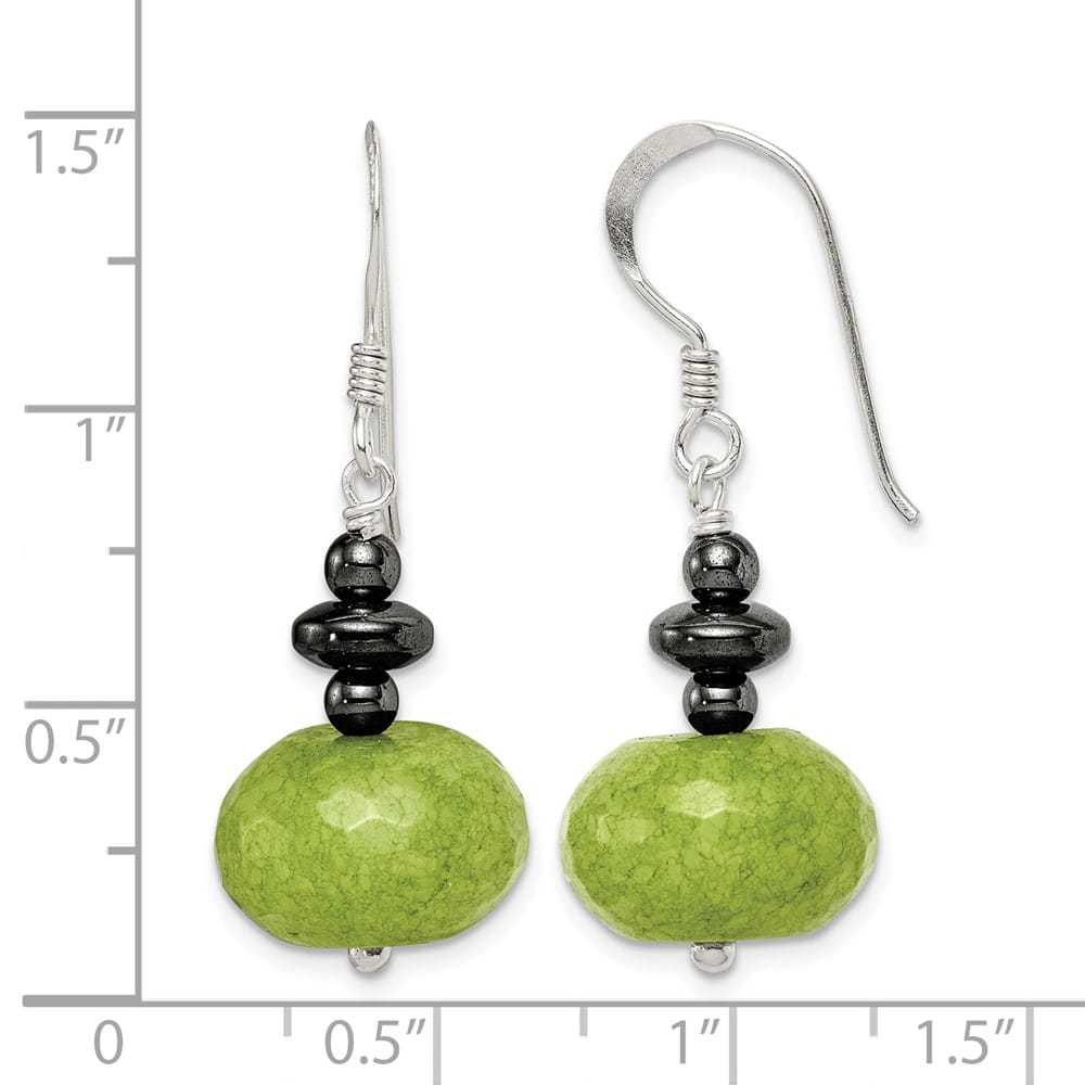 Sterling Silver Polished Green Jade & Hematite Dangle Earrings, view 4 of 4