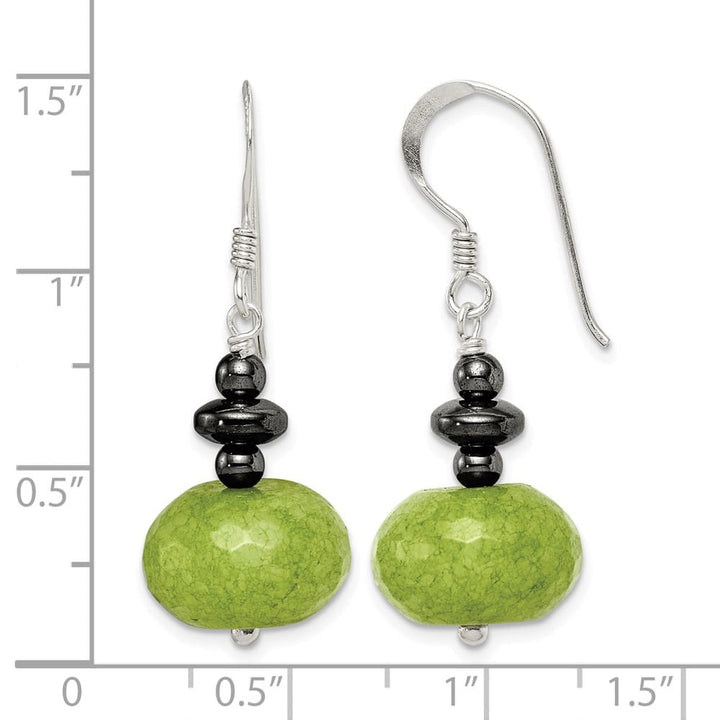 Sterling Silver Polished Green Jade & Hematite Dangle Earrings, view 4 of 4