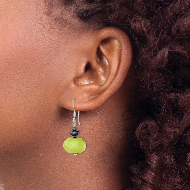 Sterling Silver Polished Green Jade & Hematite Dangle Earrings, view 3 of 4