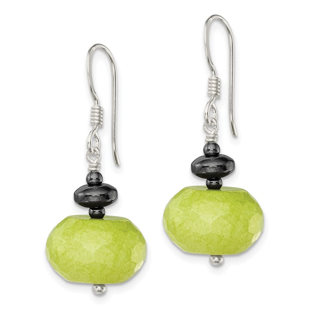 Sterling Silver Polished Green Jade & Hematite Dangle Earrings, view 2 of 4